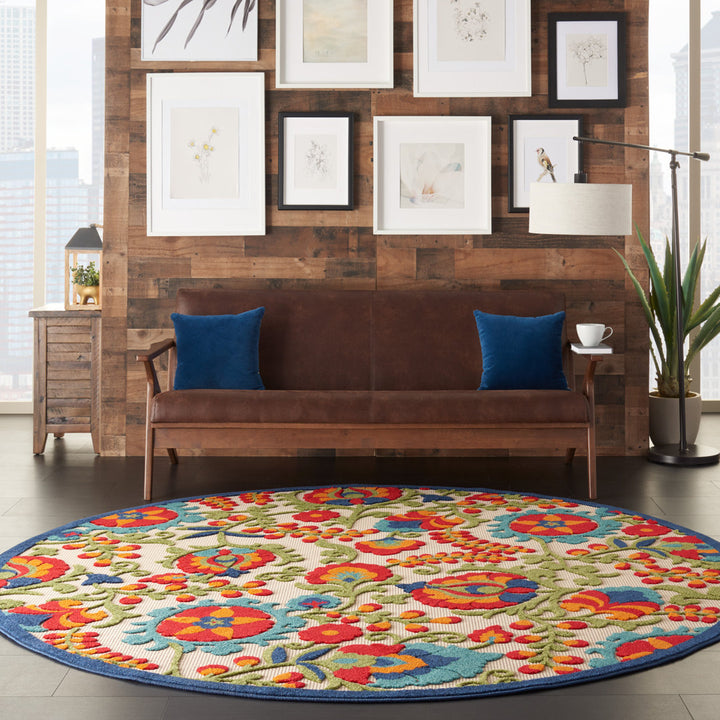 Bernia Floral Ivory/Red/Green Area Rug Wade Logan® Rug Size: Round 5'3"