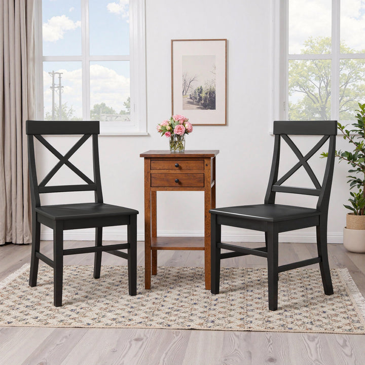 Hitz Solid Wood Cross Back Side Chair (Set of 2) Charlton Home® Color: Black