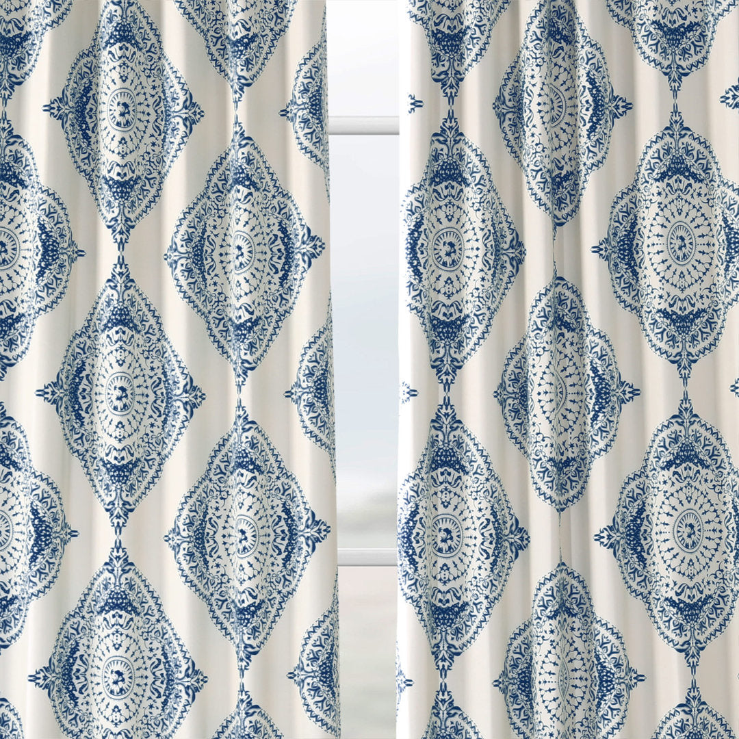 Klyszejko Majestic Medallion Printed Room Darkening Curtains for Living Room, Bedroom Single Panel Bungalow Rose Curtain Color: Blue Size per Panel: 50"W x 120"L