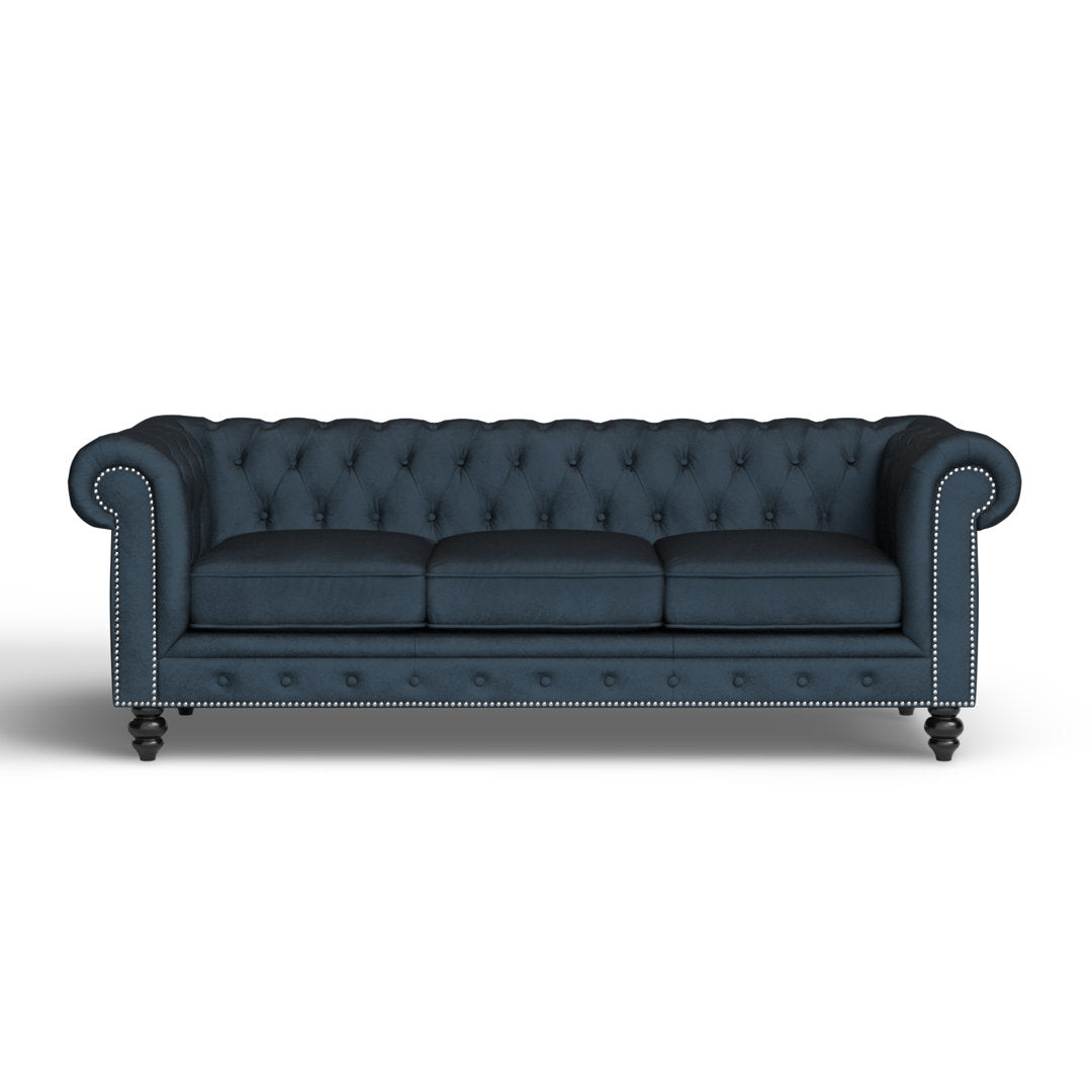 Ophelie 87" Rolled Arm Chesterfield Sofa Birch Lane™ Fabric: Navy Blue Velvet