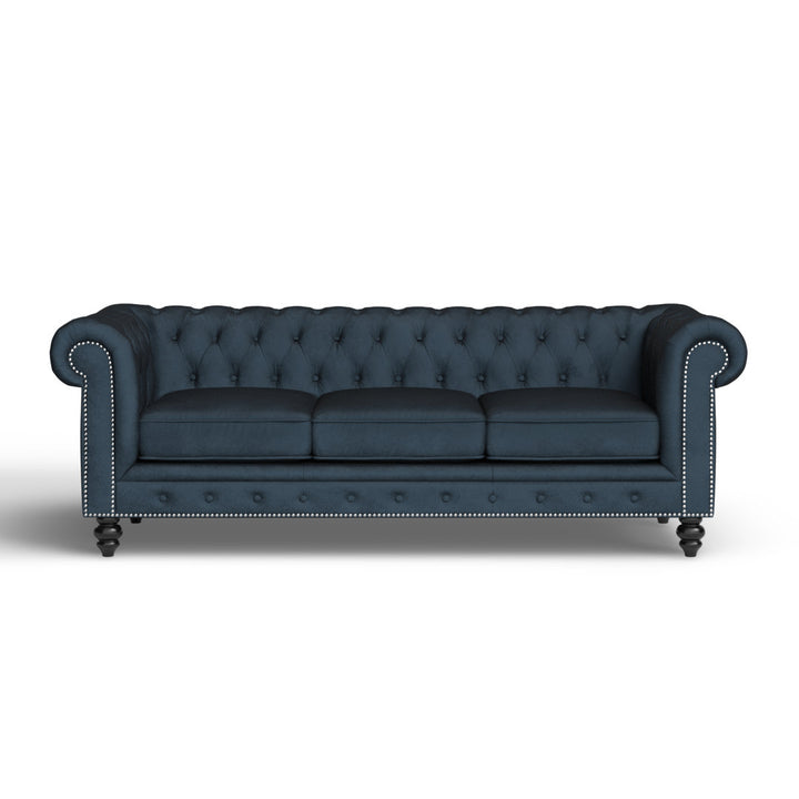 Ophelie 87" Rolled Arm Chesterfield Sofa Birch Lane™ Fabric: Navy Blue Velvet