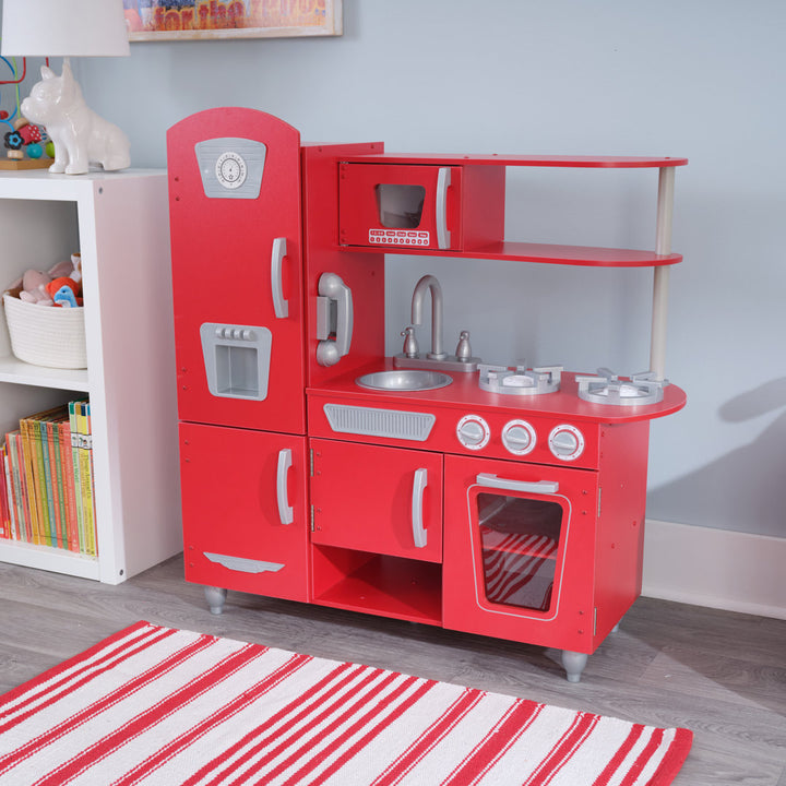 Vintage Wooden Play Kitchen with Ice Maker and Play Phone KidKraft Color: Red
