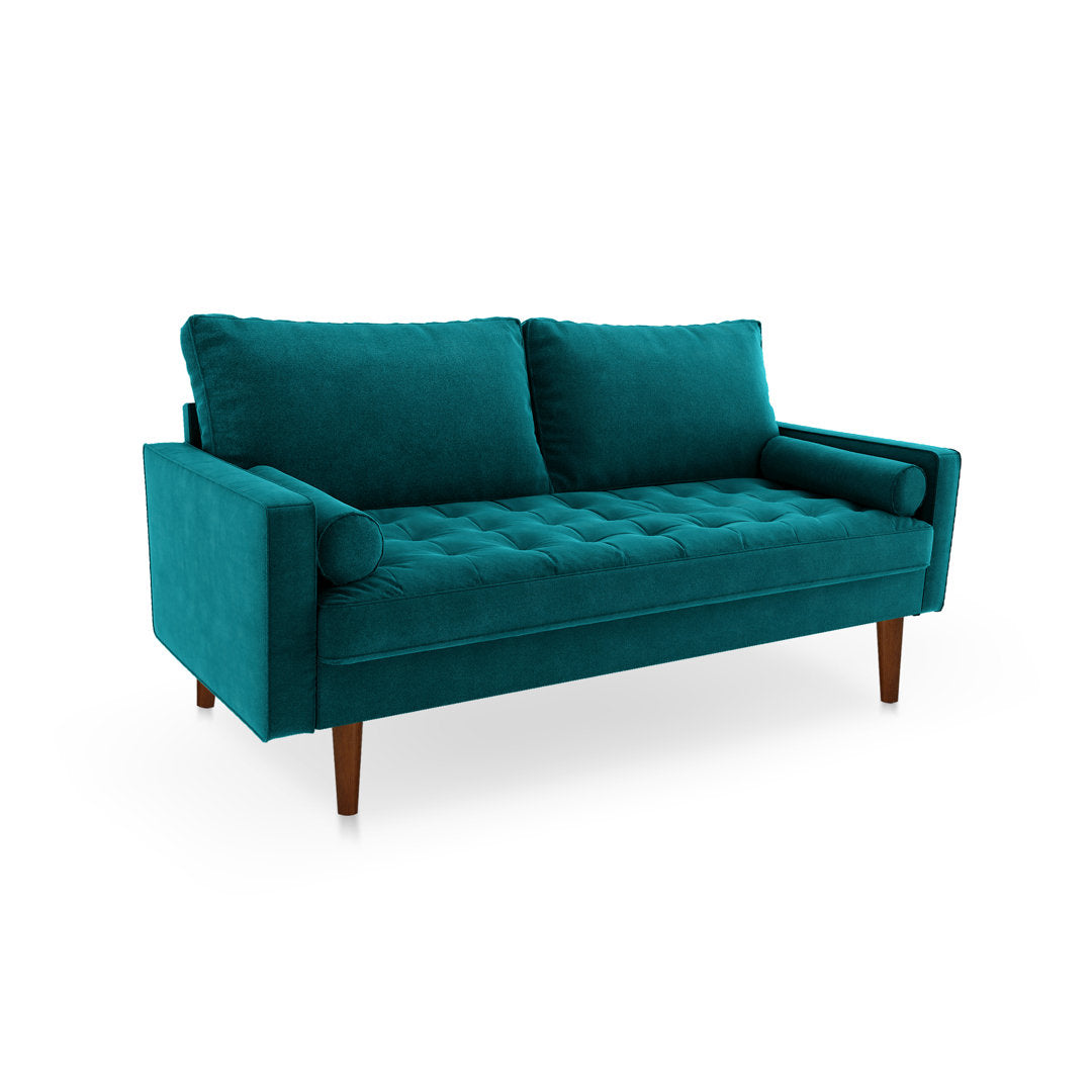 Sellner 70" Velvet Square Arm Tufted Seat Sofa George Oliver Fabric: Teal Blue Velvet