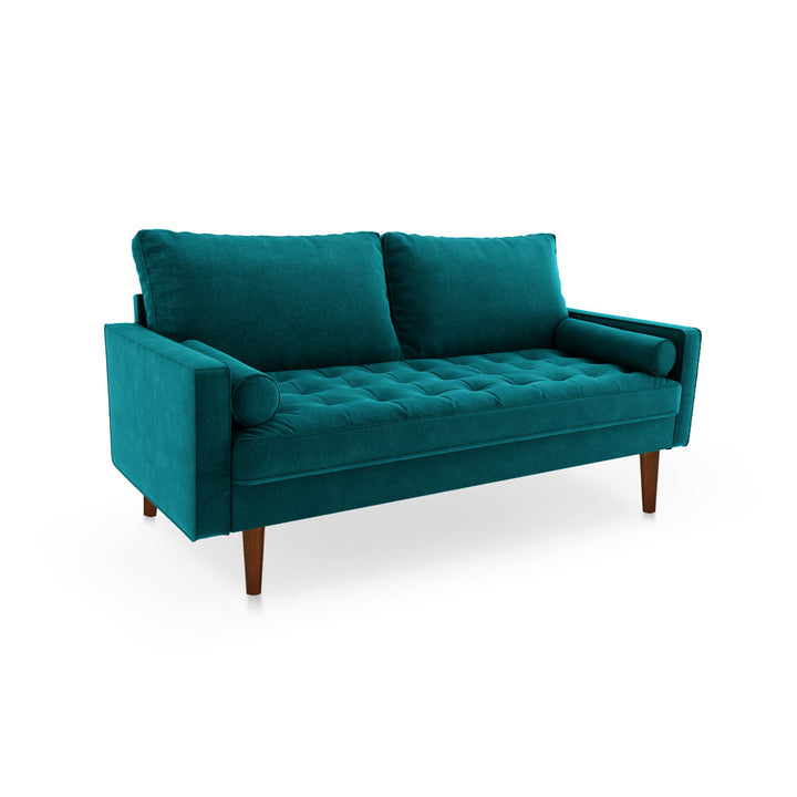 Sellner 70" Velvet Square Arm Tufted Seat Sofa George Oliver Fabric: Teal Blue Velvet