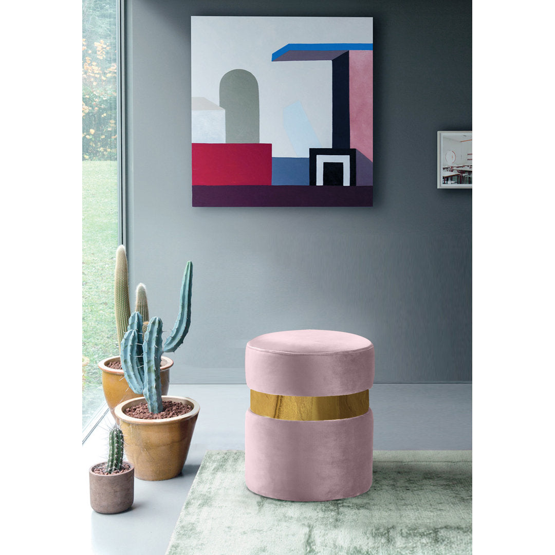 Fresno 14.5" Wide Velvet Round Cocktail Ottoman Mercer41 Upholstery Color: Pink Fabric: Gold