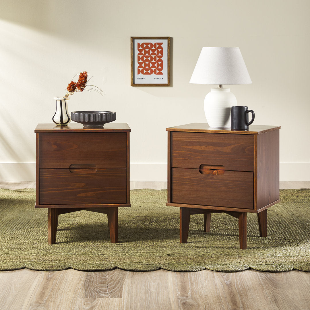 Aizlyn Mid-Century Modern Solid Wood Groove-Handle Nightstands (Set of 2) Wade Logan® Color: Walnut
