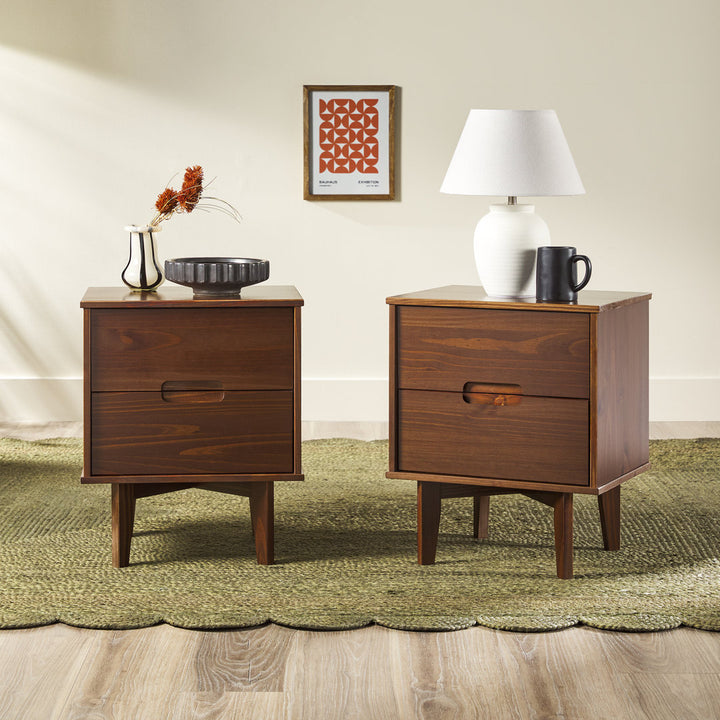 Aizlyn Mid-Century Modern Solid Wood Groove-Handle Nightstands (Set of 2) Wade Logan® Color: Walnut