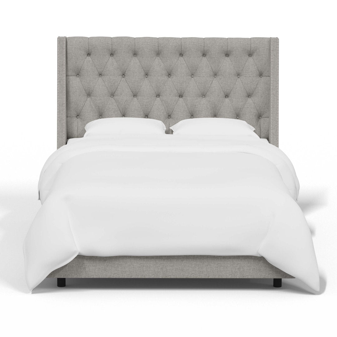 Annabel Upholstered Wingback Bed Kelly Clarkson Home Size: Twin Body Fabric: Textured Feather Linen