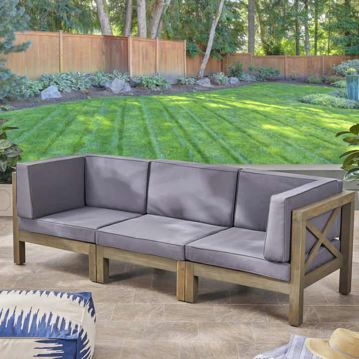 Patio Sofa with Cushions Highland Dunes Frame Color / Cushion Color: Gray Finish Frame / Dark Gray Cushion