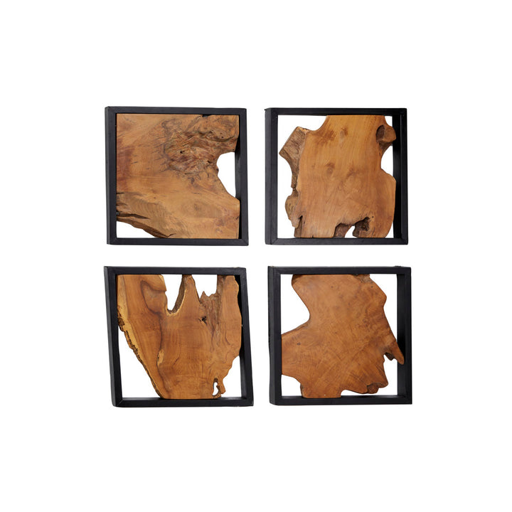 Teak Wood Handmade Live Edge Tree Trunk Abstract Home Wall Decor with Black Frames Mercury Row®