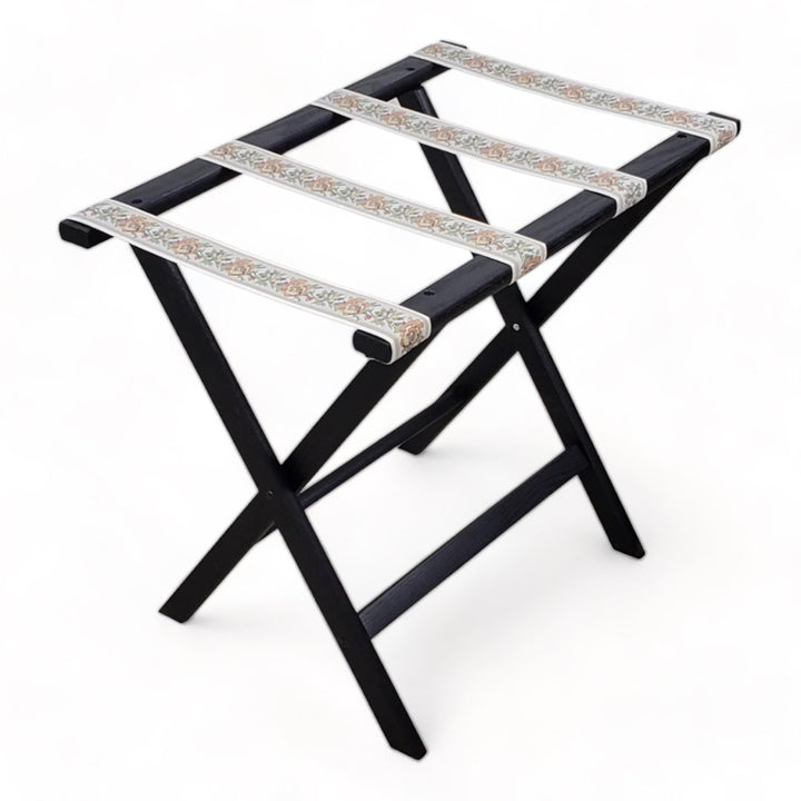 Folding Wood Luggage Rack Wooden Mallet Color: Black Fabric: Tapestry