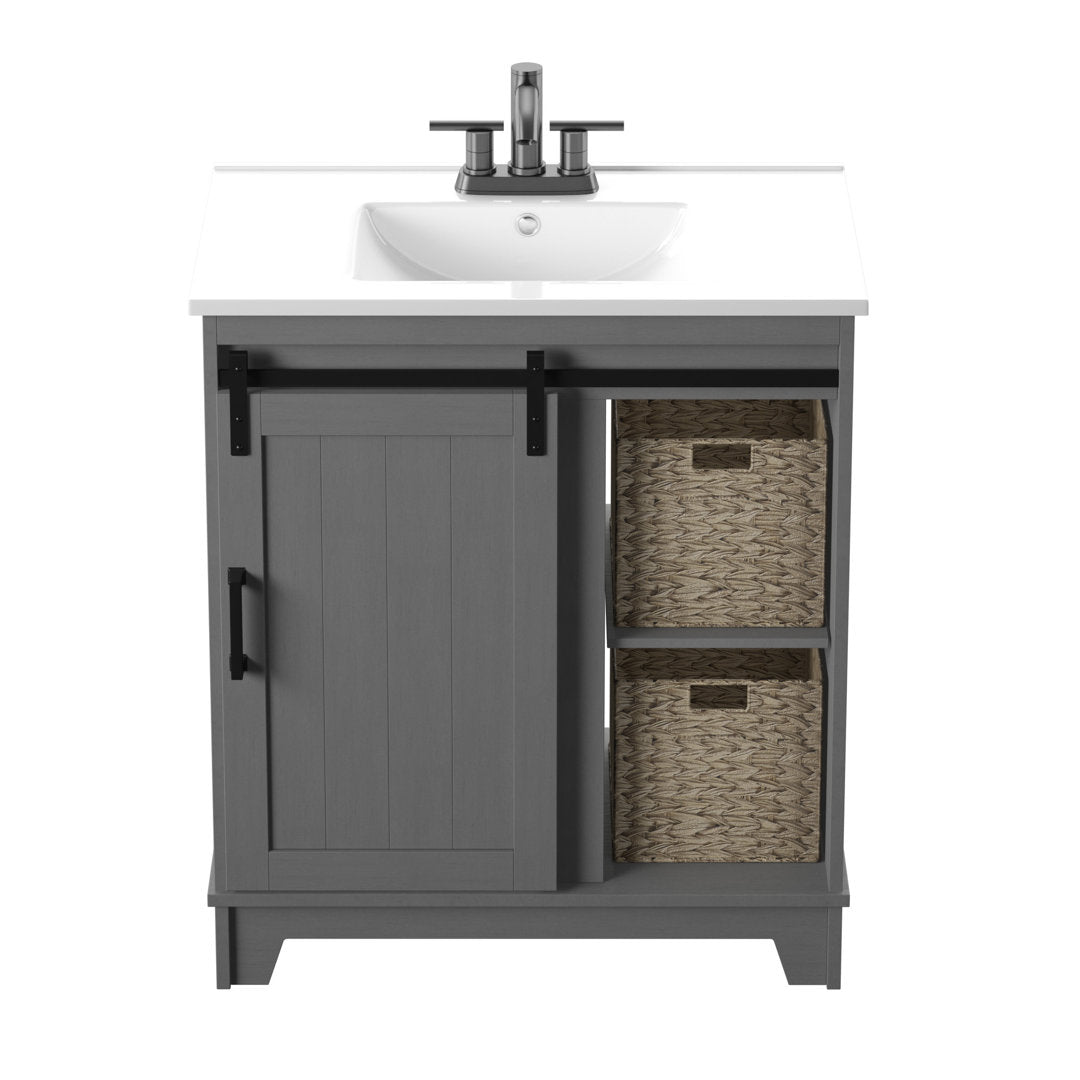Braylen Sliding Barn Door 36" Single Bathroom Vanity Set Sand & Stable™ Base Finish: Antique Gray