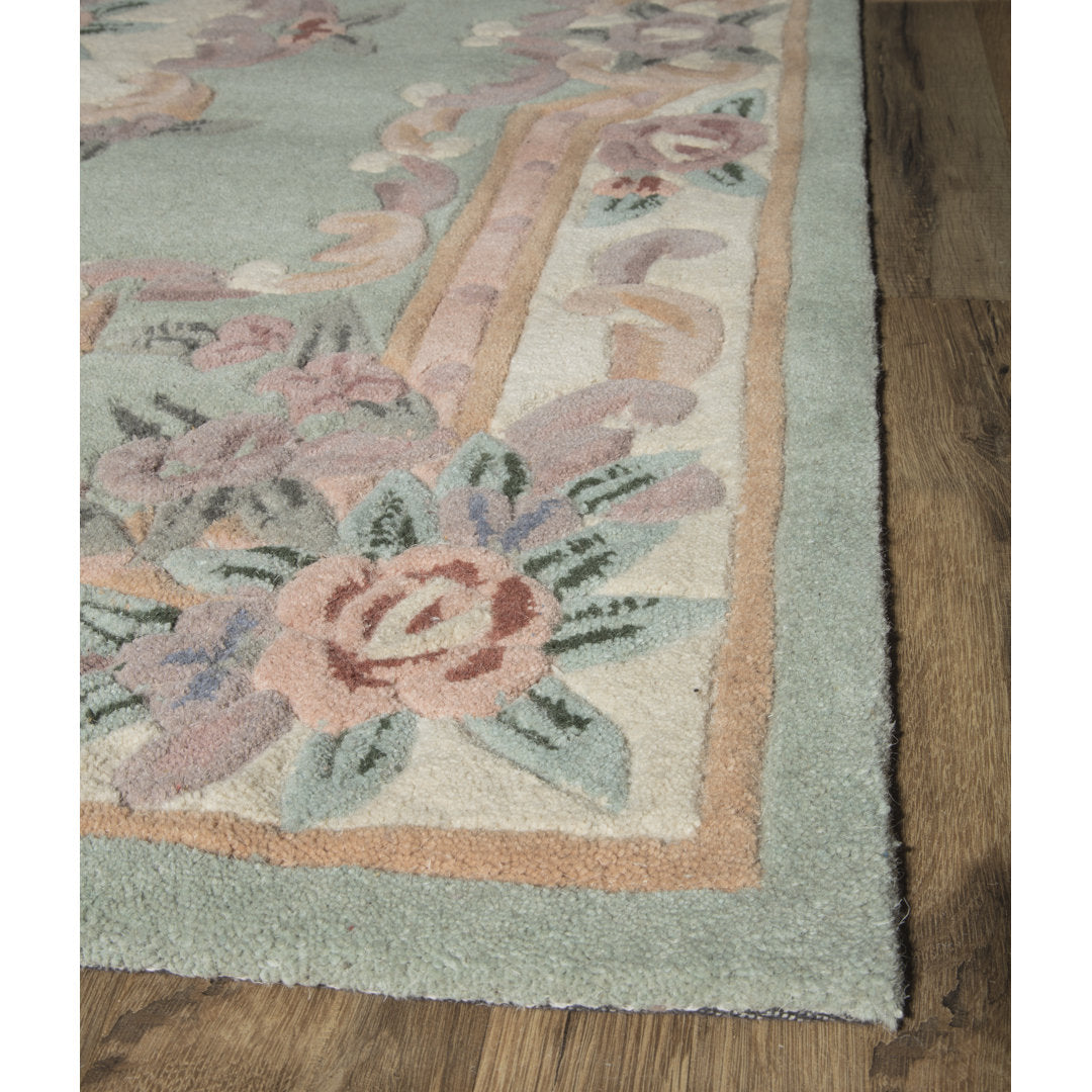 New Aubusson Traditional Light Green Area Rug The Conestoga Trading Co. Rug Size: Round 6'