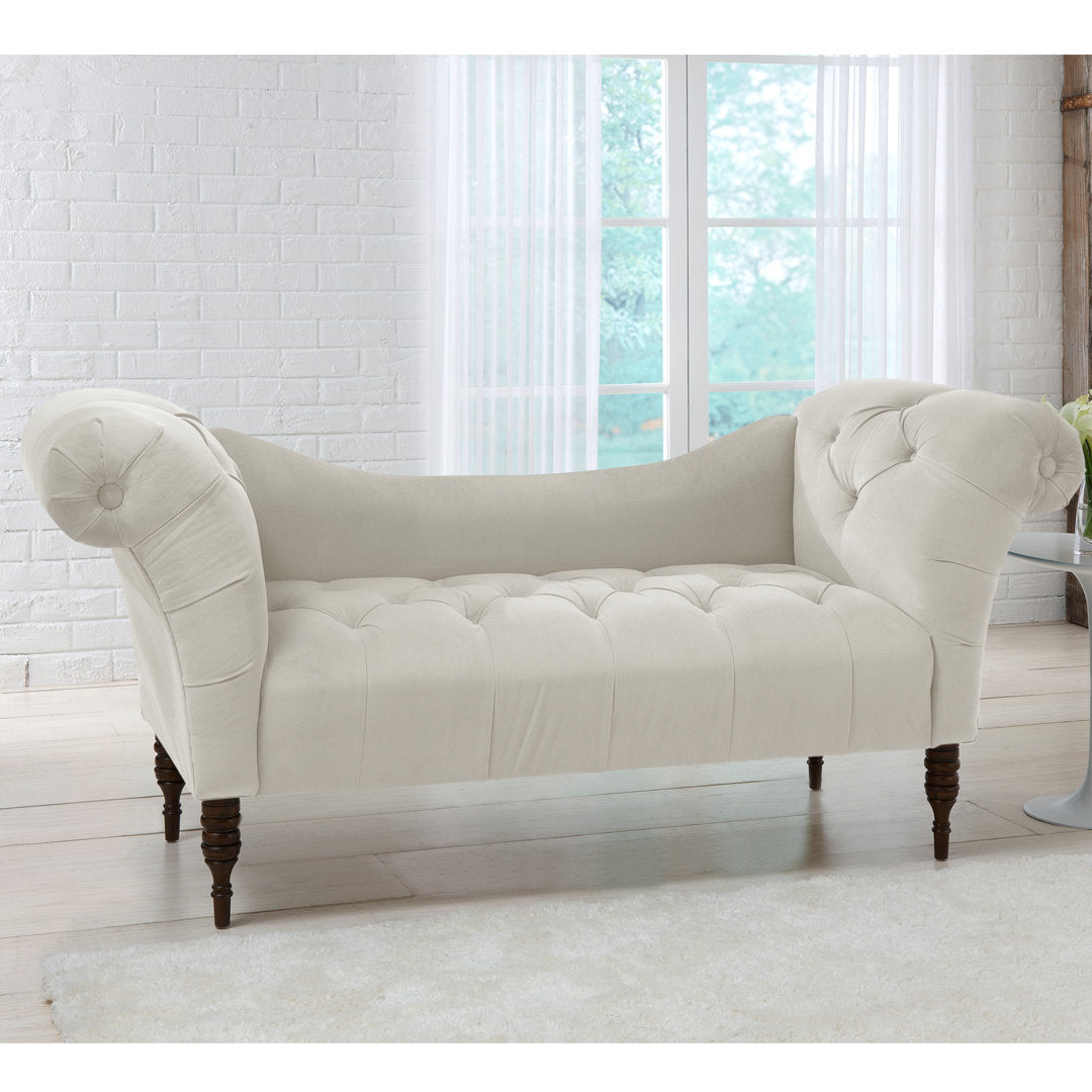 Kareem Upholstered Chaise Lounge Three Posts™ Teen Upholstery Color: Bella Light Gray Performance Velvet, Leg Color: Espresso