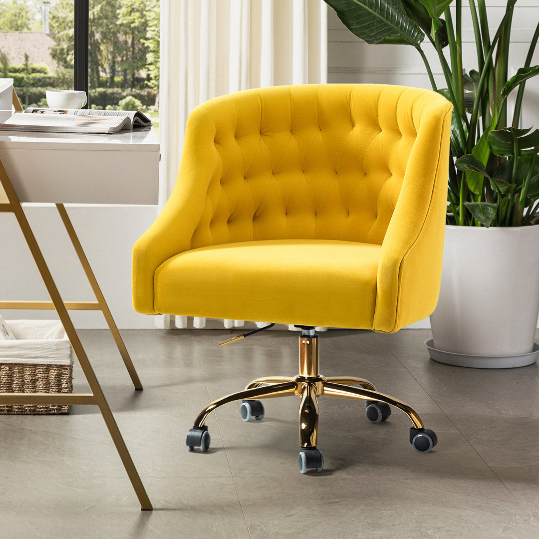Louise 35.5'' H Velvet Hand-Curated Task Chair with Button Tufted Kelly Clarkson Home Upholstery Color: Yellow Velvet