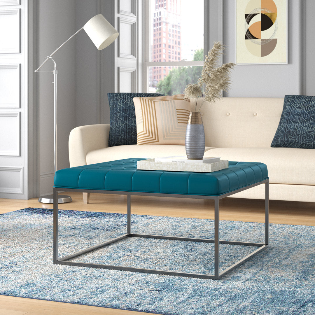 Bhorelal 34.75" Wide Faux Leather Tufted Square Cocktail Ottoman Wade Logan® Fabric: Blue