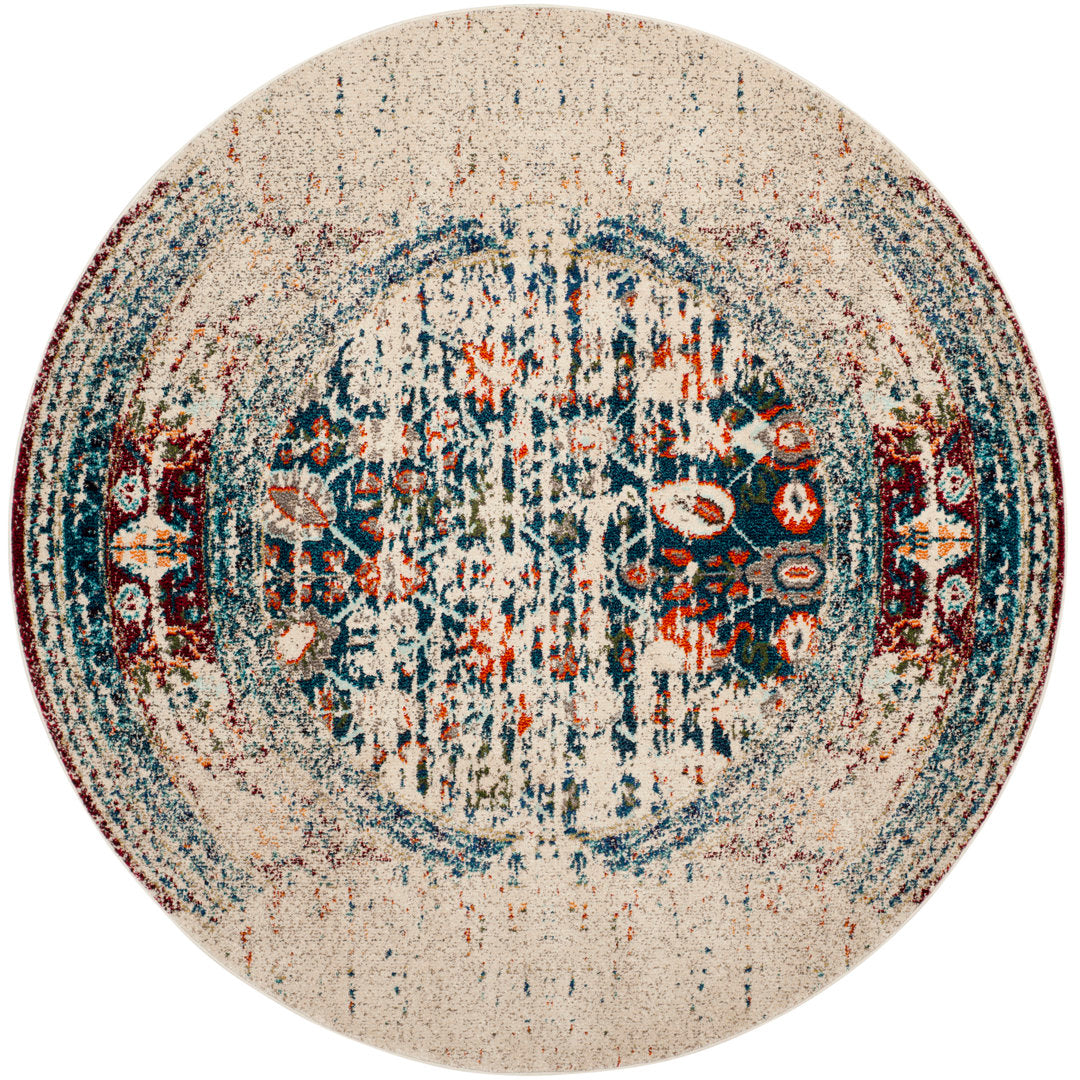 Hertzler Floral Ivory/Blue Area Rug Langley Street® Rug Size: Round 5'