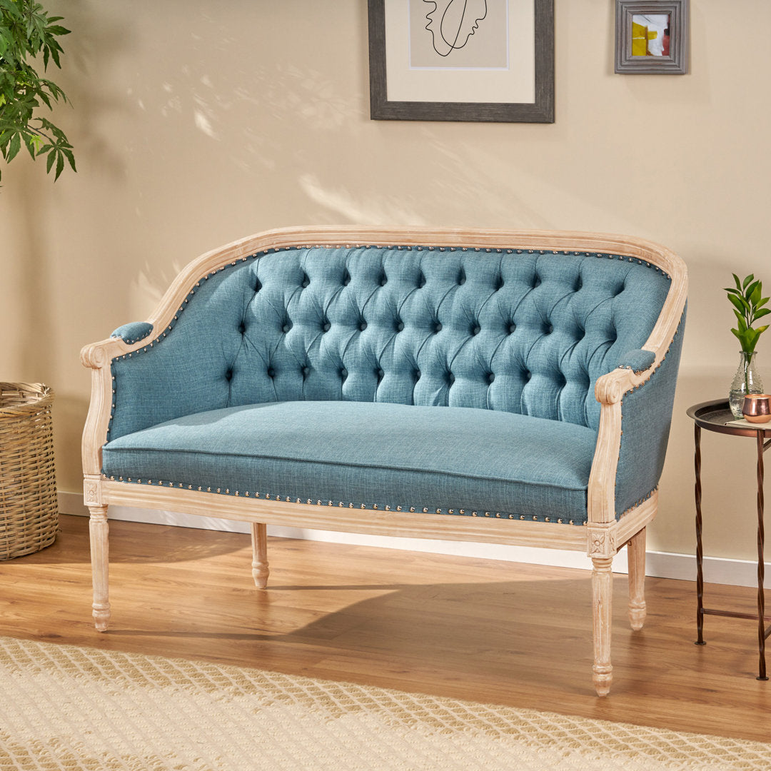 Atenea 49.5'' Upholstered & Birch Wood Loveseat August Grove® Upholstery Color: Blue