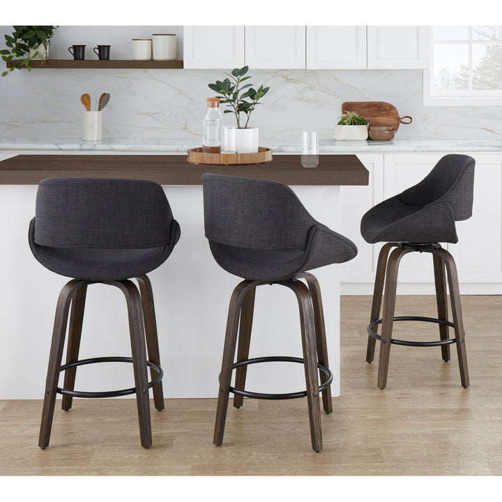 Lakyia Upholstered Bar & Counter Stool with Round Footrest George Oliver Upholstery: Charcoal, Seat Height: Counter Stool (26" Seat Height)