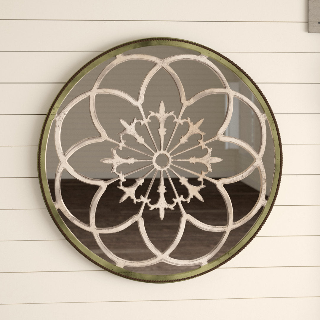 Wooden Medallion Floral Room Cream Wall Mirror with Vintage Frame Bungalow Rose