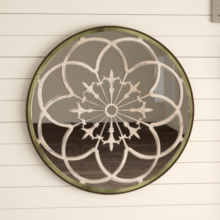 Wooden Medallion Floral Room Cream Wall Mirror with Vintage Frame Bungalow Rose