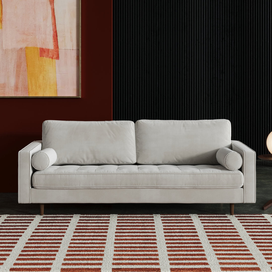 Geo 84" Upholstered Sofa AllModern Fabric: Bella Platinum Performance Velvet
