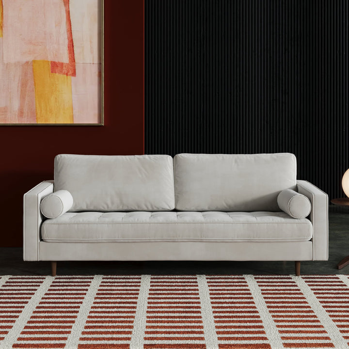Geo 84" Upholstered Sofa AllModern Fabric: Bella Platinum Performance Velvet