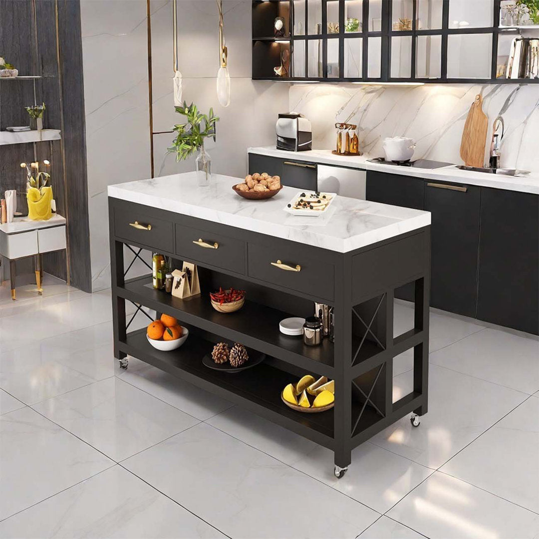 Movable marble island, metal base counter Hart Enjoy life