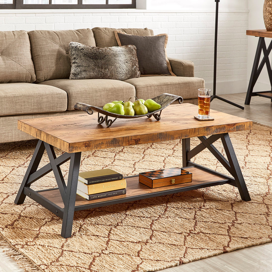 Isakson Trestle Coffee Table with Storage Laurel Foundry Modern Farmhouse® Table Top Color: Oak