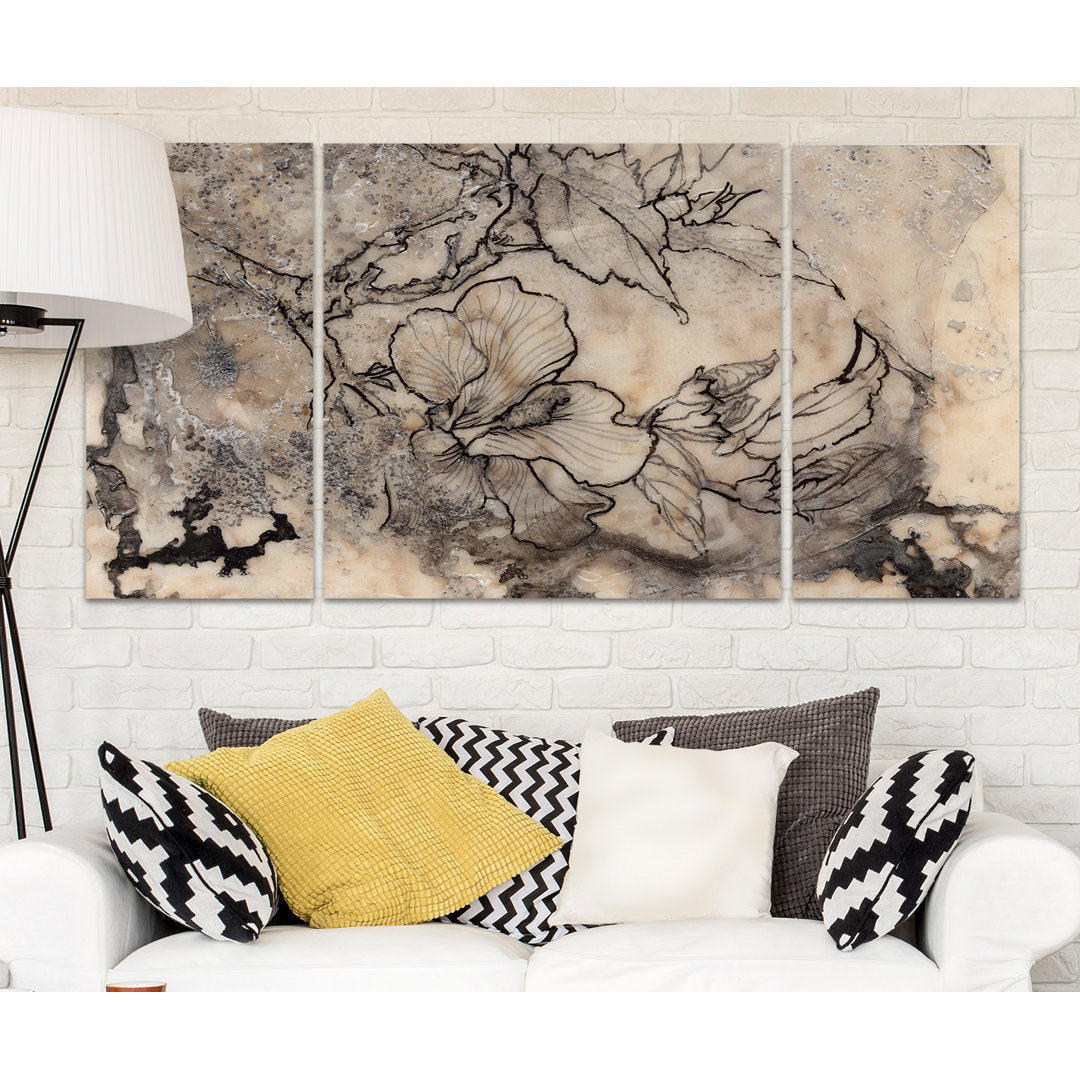 A Premium 'Tattooed Floral I' Painting Multi-Piece Image on Canvas Etta Avenue™ Size: 32" H x 64" W x 1.5" D