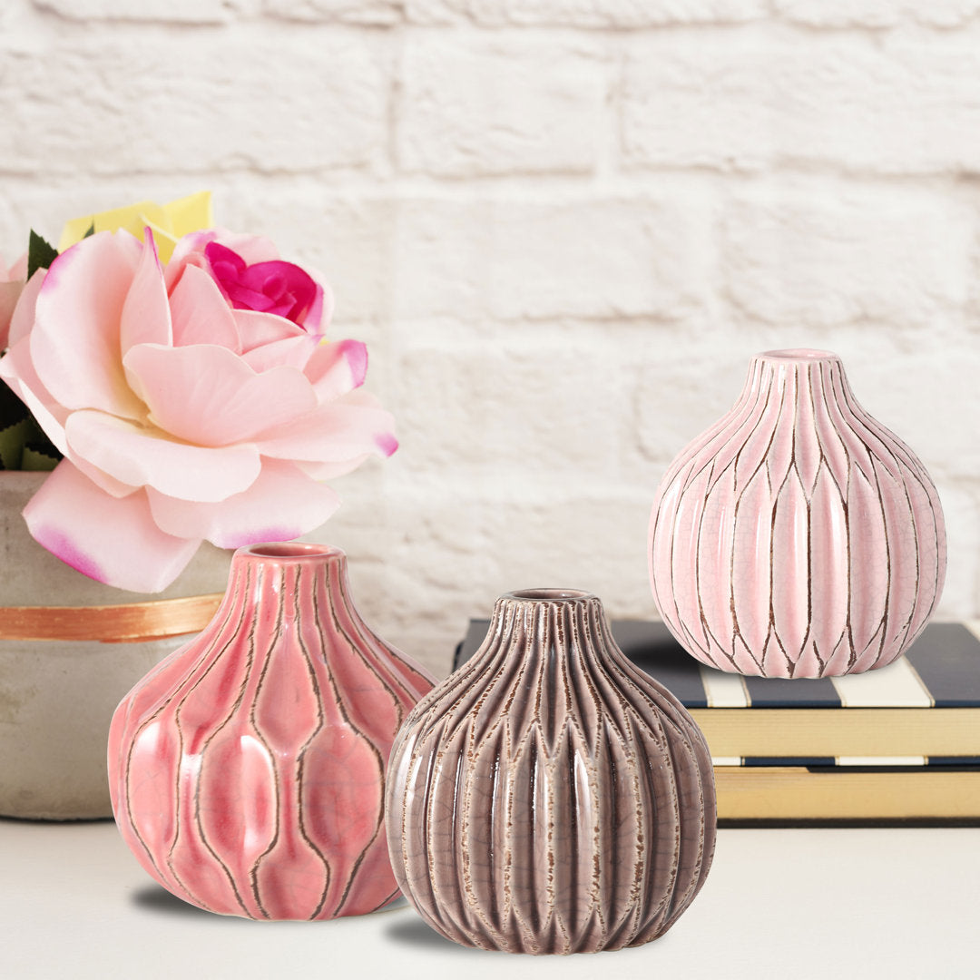 3 Piece Pink/Mauve/Rose Stoneware Table Vase Set Dakota Fields Color: Pink/Mauve/Rose