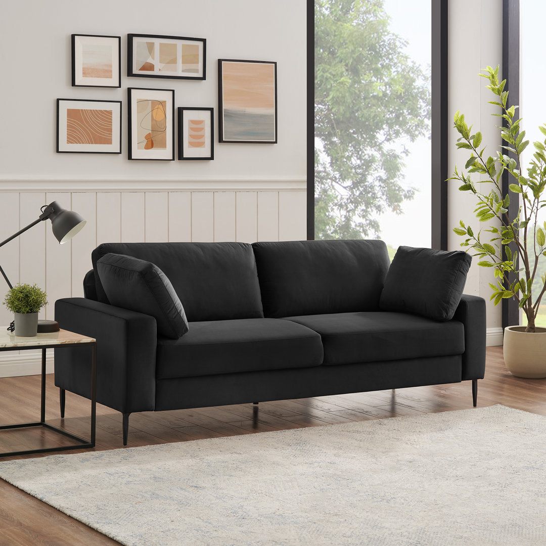 Jeses MINIMORE Modern Style Etta 84.3" Mid-Century Modern Design Sofa Corrigan Studio® Fabric: Black Velvet