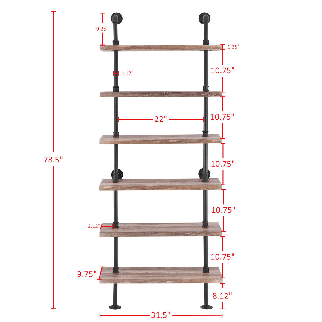 Charter Iron Pipe Wall Mount Ladder Bookcase Steelside™