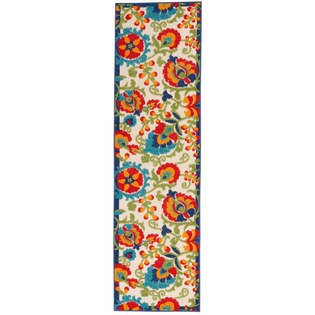 Bernia Floral Ivory/Red/Green Area Rug Wade Logan® Rug Size: Runner 2'3" x 10'
