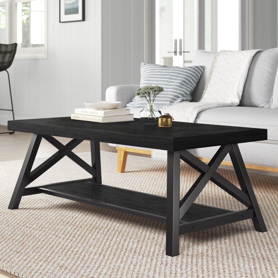 Isakson Trestle Coffee Table with Storage Laurel Foundry Modern Farmhouse® Table Top Color: Black