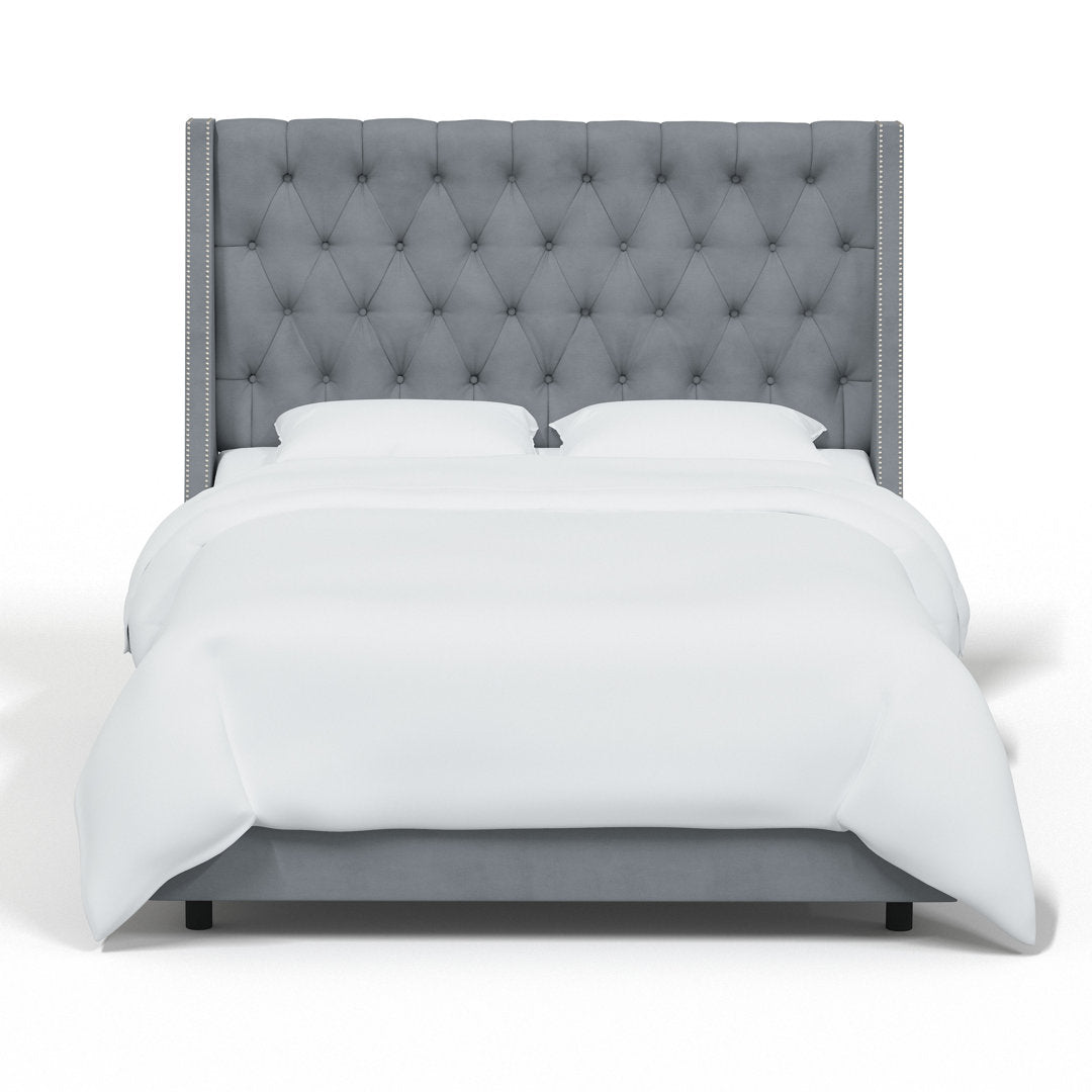 Annabel Upholstered Wingback Bed Kelly Clarkson Home Size: Full Body Fabric: Classic Steel Gray Performance Velvet