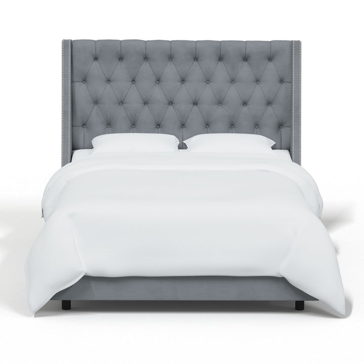 Annabel Upholstered Wingback Bed Kelly Clarkson Home Size: Full Body Fabric: Classic Steel Gray Performance Velvet