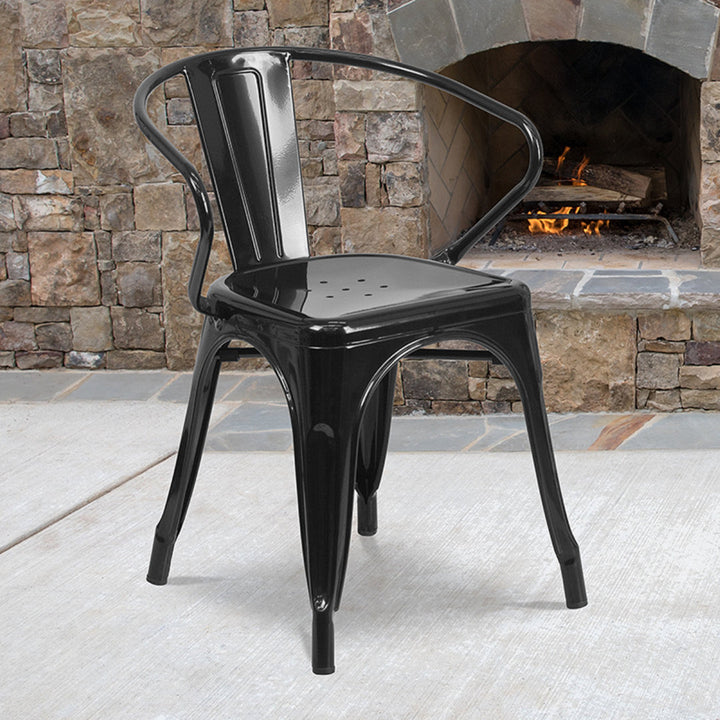 Hucheson Metal Indoor-Outdoor Chair with Arms Flash Furniture Seat Finish: Black