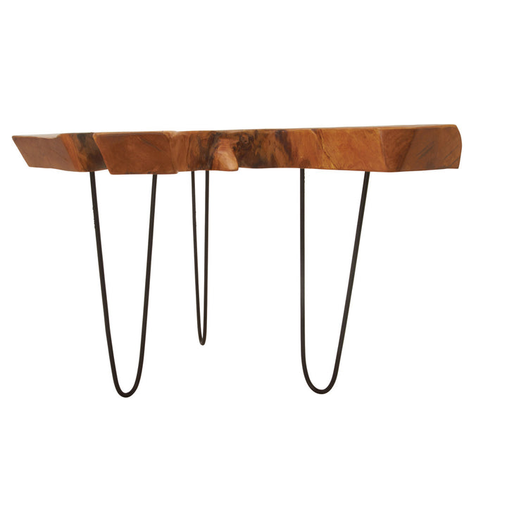 Ashyria Teak Wood Handmade Live Edge Living Room Coffee Table with Black Metal Hairpin Legs Wade Logan® Size: 19" H x  23" L x 28" W