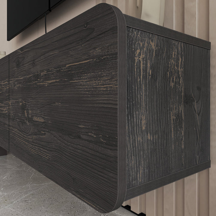 Callysta Floating TV Stand Up to 78" TV's Wall Mounted Media Console Millwood Pines Color: Distressed Black
