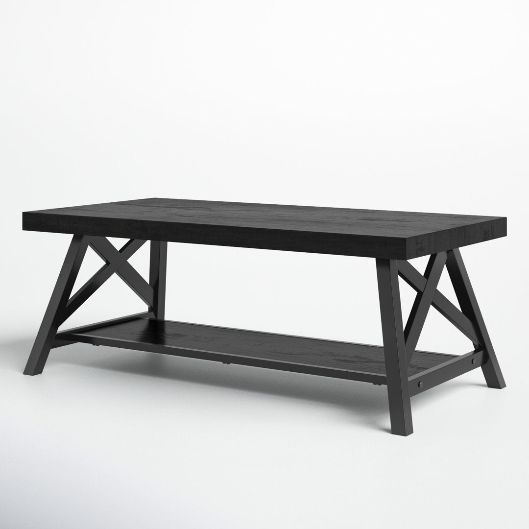 Isakson Trestle Coffee Table with Storage Laurel Foundry Modern Farmhouse® Table Top Color: Black