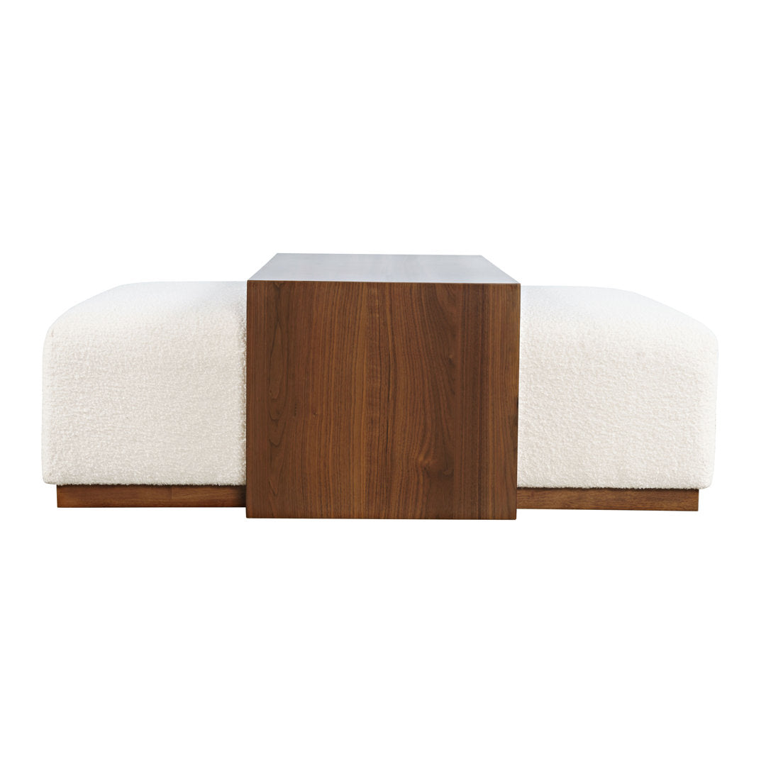 Babs 48" Luxury Ivory Boucle Upholstered Sliding Ottoman with Wheels and Table Top Latitude Run®