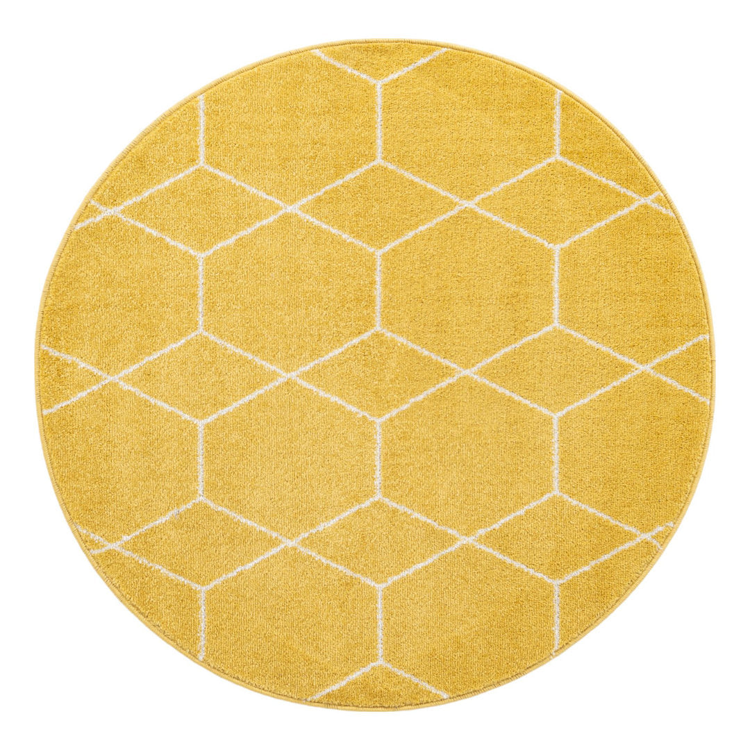 Debrodie Geometric Yellow Area Rug George Oliver Rug Size: Round 4'1"