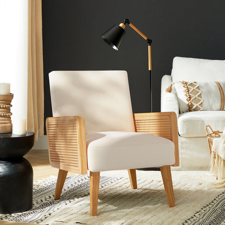 Mayenne Upholstered Accent Chair with Rattan Arms Lark Manor™ Fabric: Beige Velvet
