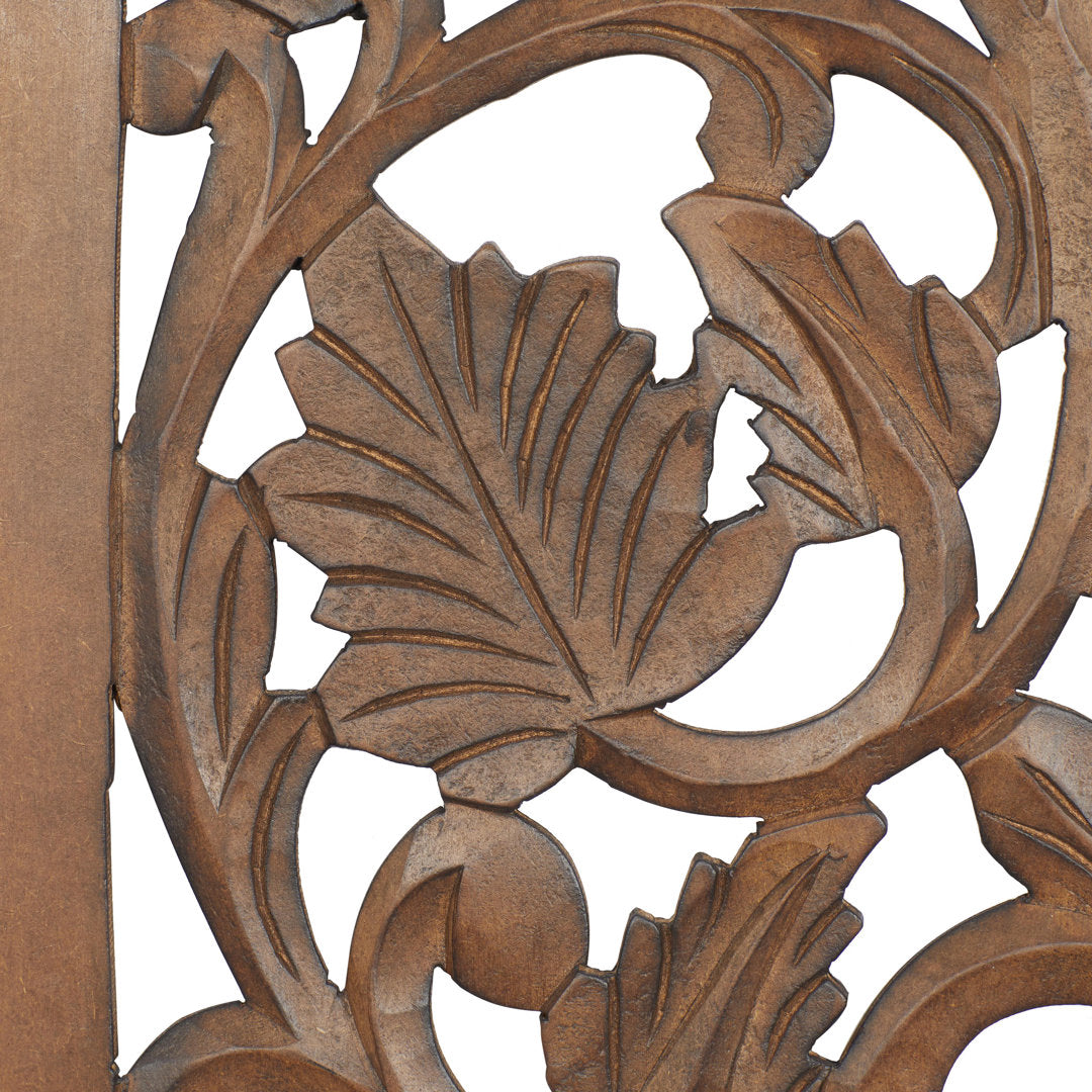 Wooden Handmade Intricately Carved Acanthus Floral Home Brown Wall Decor Fleur De Lis Living