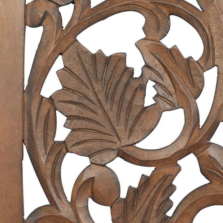 Wooden Handmade Intricately Carved Acanthus Floral Home Brown Wall Decor Fleur De Lis Living