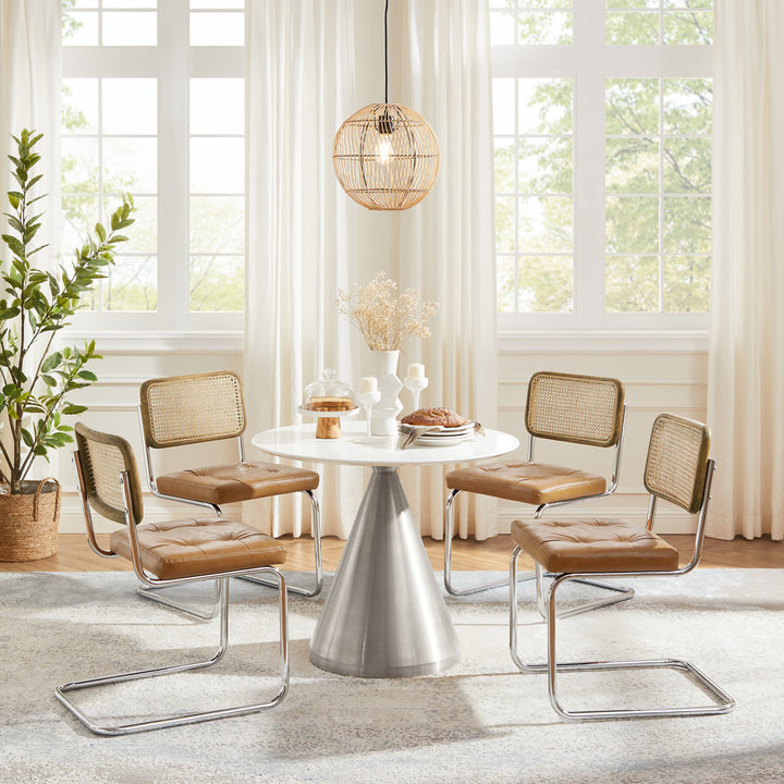 Staple Hill Upholstered Dining Side Chair with Cane Rattan Back (Set of 2) Bayou Breeze Upholstery Color: Yellow Brown
