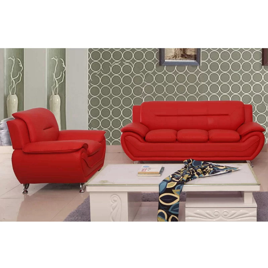 Mulvey 80" Faux Leather Pillow Top Arm Sofa Orren Ellis Upholstery Color: Red