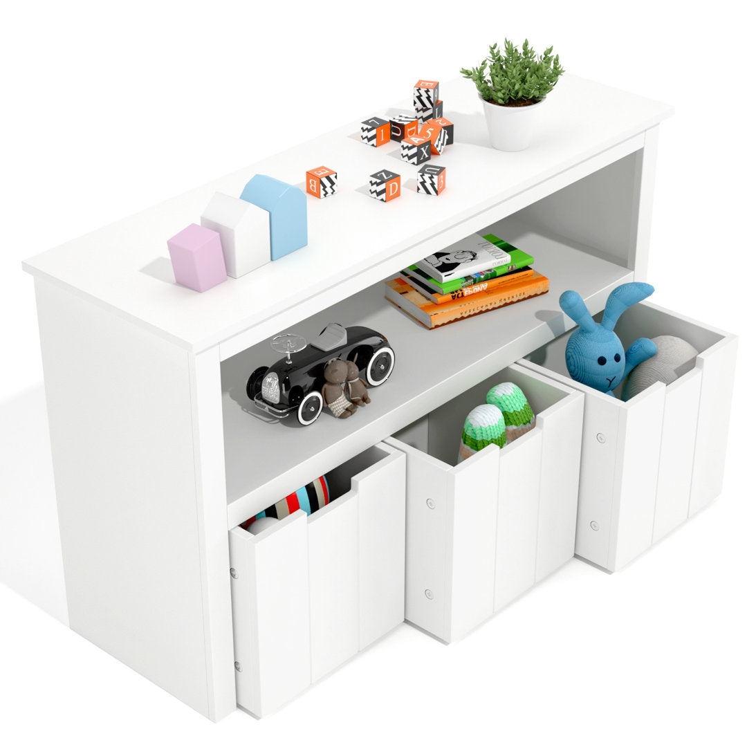 Bayze Bookcase with Removable Drawers, White Wade Logan® Wheels: Spinning Wheels