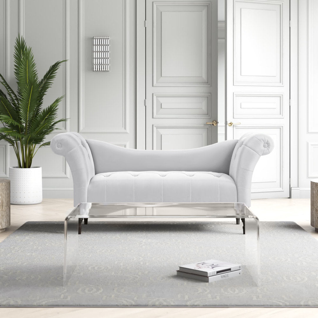Kareem Upholstered Chaise Lounge Three Posts™ Teen Upholstery Color: Classic White Velvet, Leg Color: Espresso